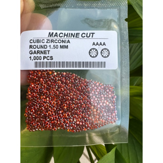 CZ Garnet  ทรงกลม พลอย 1.5 mm( มม )(1000 เม็ด)machine cut 1000 p  สี โกเมน เพชร CZ รัสเซีย 3 A