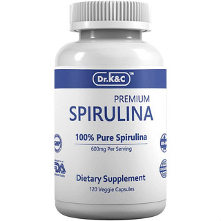 Dr.K&amp;C Organic Spirulina Superfood Supplement – Pure Natural Blue Green Microalgae 600 mg 120 Veggie Capsules Health Imm