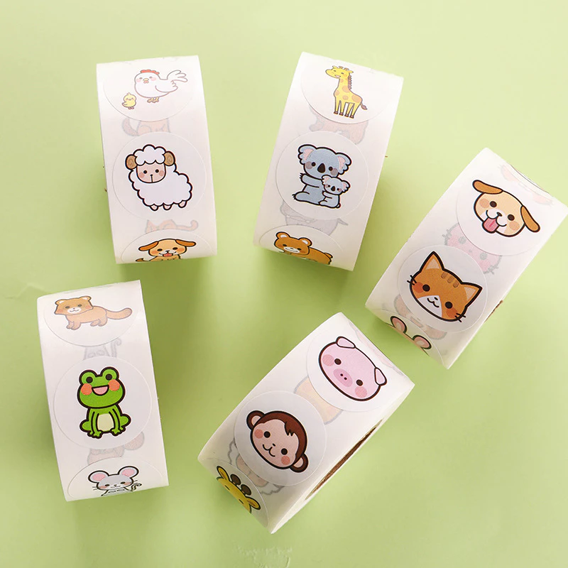 ( LY ) รวมลาย สติกเกอร์การ์ตูนสวนสัตว์ 500ชิ้น/ม้วน