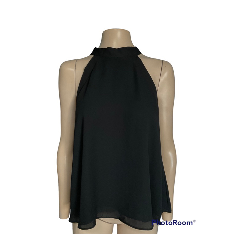 Zara trf colletion (ฎ/2) เสื้อเเขนกุด ผู้ญิง สีดำ ของแท้ สามารถปรับสายผูกโบว์ตรงคอได้