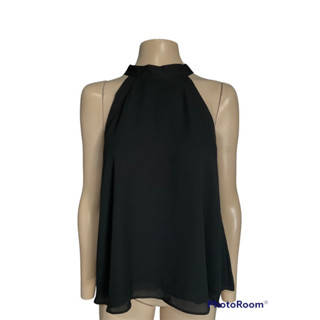 Trfcolletion เสื้อเเขนกุดสีดำคอต่อ สามารถปรับสายผูกโบว์ตรงคอได้