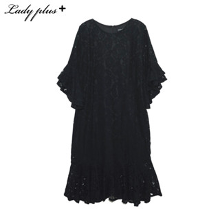 Lady Plus เดรสลูกไม้แขนระบายชายกระโปรงระบาย | Ruffle Lace Dress ชุดเดรส ออกงาน สีดำ