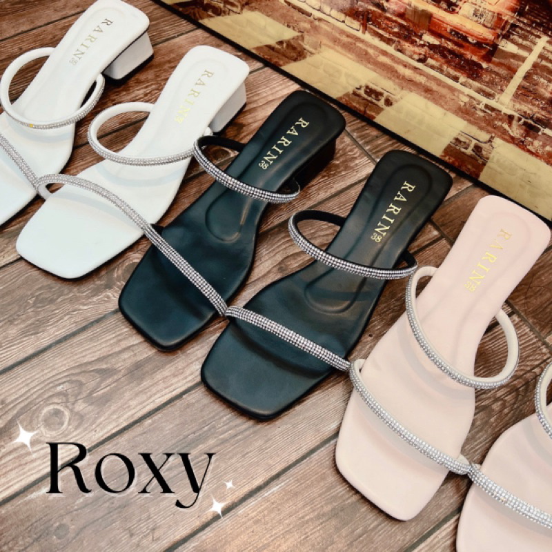 ส่งจากกรุงเทพ [ Roxy ] รองเท้าสายเพชร ส้นสูง 1.5 นิ้ว สวยหรูใส่สบาย **เท้าอวบ/เท้ากว้างบวกเพิ่ม**
