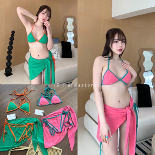 (VL) Two tone swimming”(มีSM)ชุดว่ายน้ำ ทูโทน  3 ชิ้น สีคู่กันน่ารักมากๆ มีผ้าผูกสี่เหลี่ยม เพิ่มความเก๋ไปอีก💓