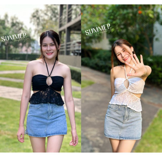 𝐒𝐮𝐦𝐦𝐞𝐫 เสื้อลูกไม้ผูกคอ เว้าอก เซ็กซี่เกินต้าน