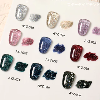 สีกลิตเตอร์ กากเพชร เม็ดสีแน่นๆ สวยงาม แบรนด์ AS 15ml. AYZ Set สีเจล สีทาเล็บ