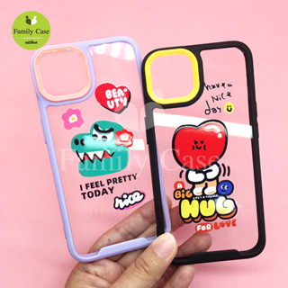 เคส 7+/8+ 11 13 เคสขอบสีหลังใสกันเลนส์กล้องสีสดใส พิมพ์ลายการ์ตูน