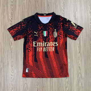 เสื้อบอล เสื้อฟุตบอล AC Milan เอซีมิลาน ดำ-แดง เนื้อผ้าโพลีเอสเตอร์ เกรดแฟนบอล AAA