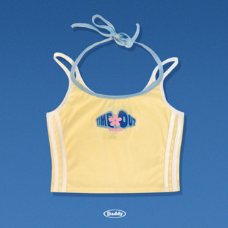 DADDY | Time Out Top เสื้อ Tank top สายเดี่ยวผูกคอ ผ้ากำมะหยี่สกรีน Time out สีเหลือง