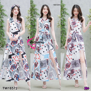 MF18572  Jumpsuit จั๊มสูทขาสั้น คอวีแขนกุด ดีเทลแต่งผ่ายาวผ่าด้านหน้า ขาสั้นด้านใน มีซิปซ่อนด้านหลัง มีโบว์แยก 1 เส้น งา