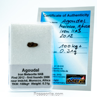 อุกกาบาต เหล็ก AGOUDAL Meteorite ชิ้นเล็ก พร้อมใบรับรอง จาก Germany #4 หนัก 0.31 กรัม