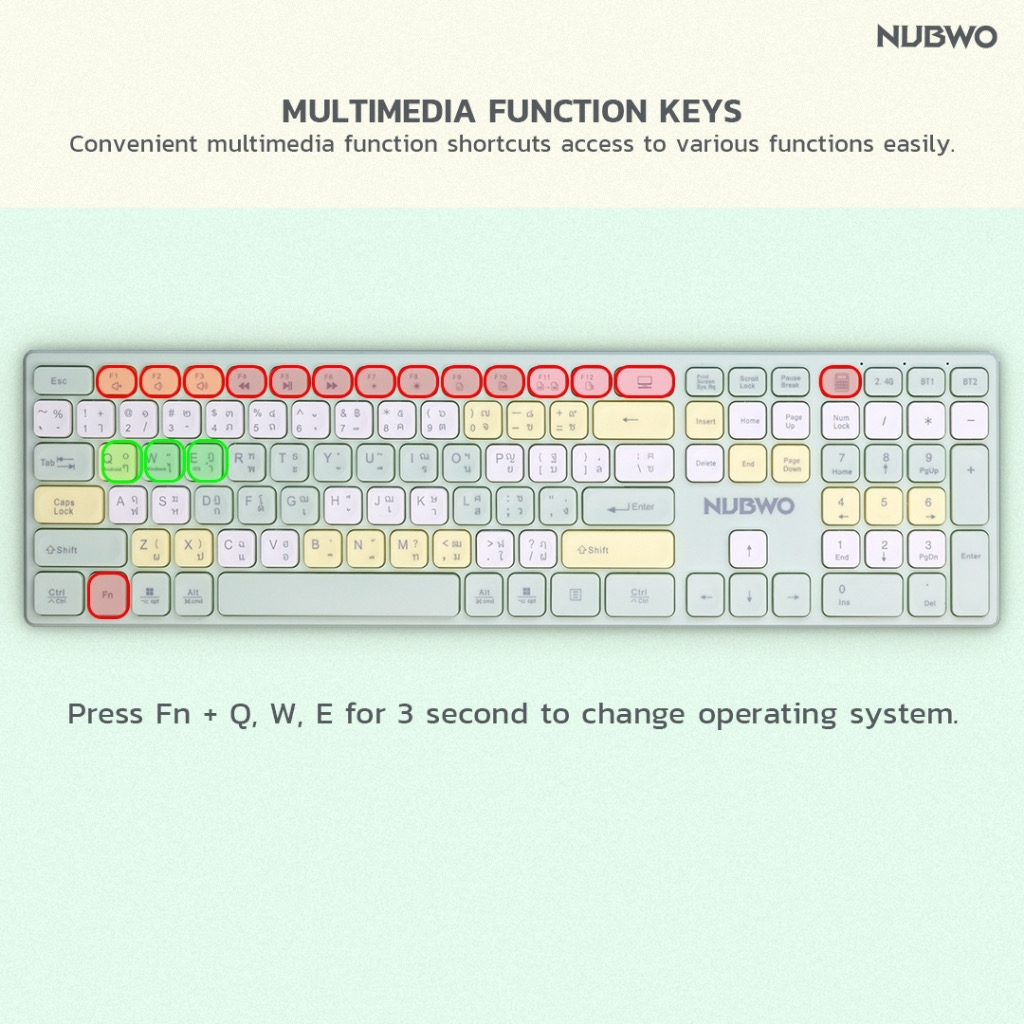 Nubwo NKM-631 Keyboard+Mouse Dual mode Wireless/Bluetooth แป้นพิมพ์ไร้สาย ชุดเมาส์คีย์บอร์ด