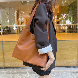 พร้อมส่ง กระเป๋าหนังทรงถุงผ้า Leather tote กระเป๋าเกาหลีสีน้ำตาล กระเป๋าถือ กระเป๋าสะพายข้าง กระเป๋าสะพายไหล่ตาล