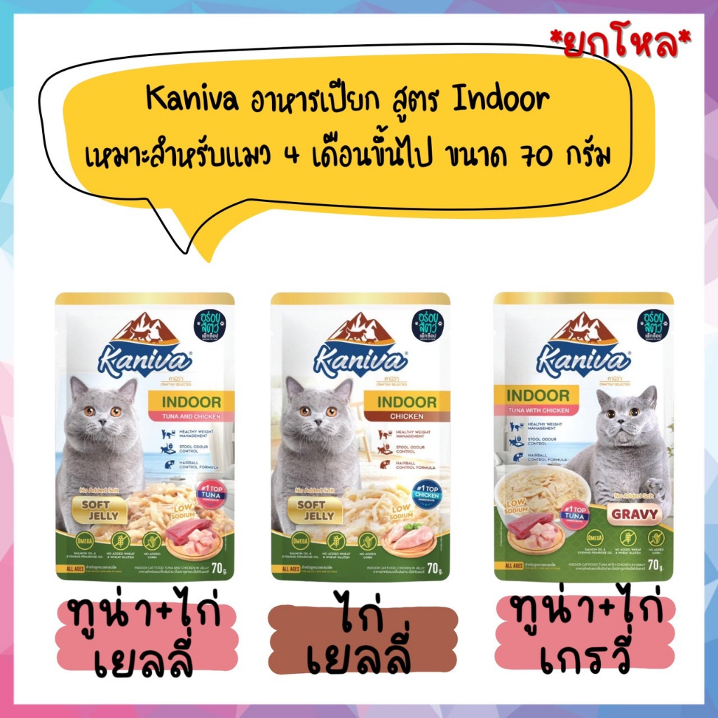 ยกโหล 12 ซอง  Kaniva อาหารเปียก สูตร Indoor เหมาะสำหรับแมว 4 เดือนขึ้นไป ขนาด 70 กรัม
