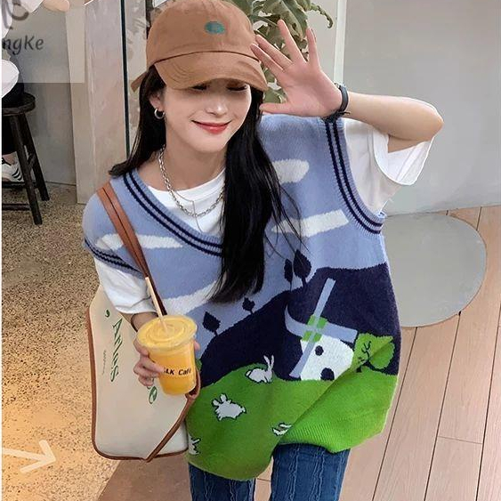 🔥เสื้อไหมพรมแขนสั้น School Style เสื้อกั๊กไหมพรมเกาหลี vest🔥