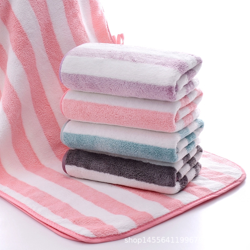 MJT-01【35×75 ซม. 】ผ้าขนหนู สำหรับเช็ดผม เช็ดตัว ไม่ใช่ผ้าผืนใหญ่ ผ้าเช็ดตัวขนเป็ด ลายขวาง มีลาย