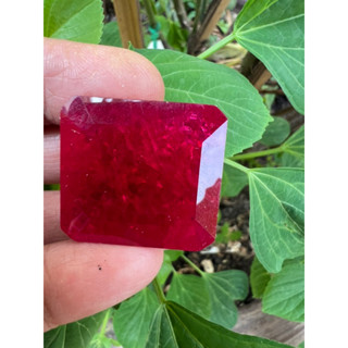 Lab Ruby emerald cut 25x27mm Red color 100 carats