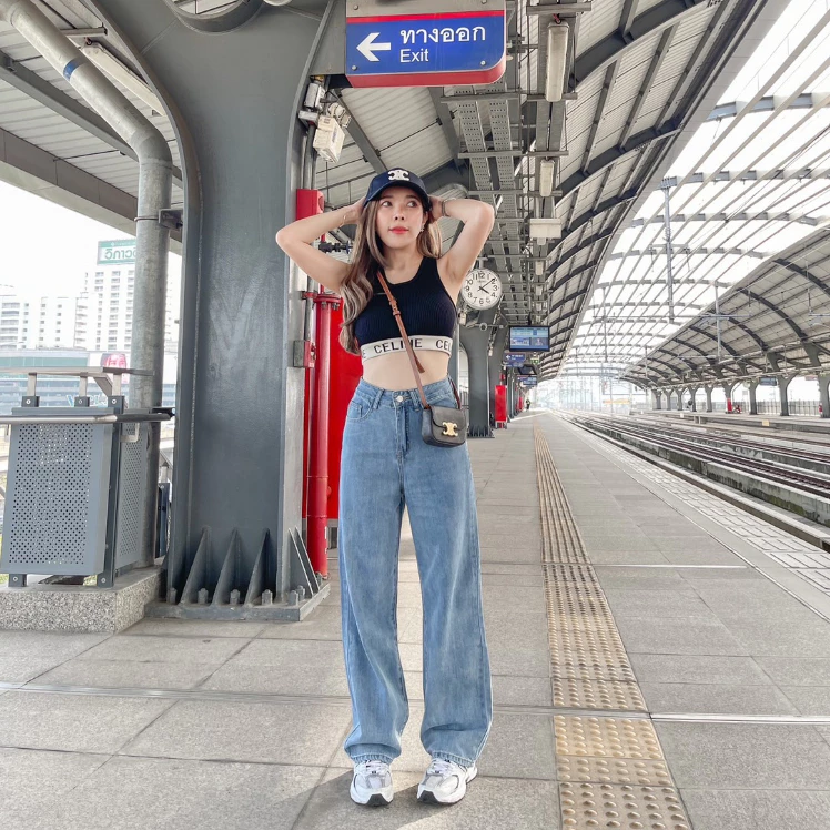 ยีนส์SARAN SR034 กางเกงยีนส์กระบอกใหญ่Y2K