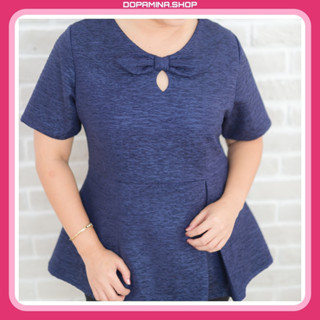 DOPAMINA เสื้อผ้าสาวอวบ เสื้อผ้าแฟชั่น สีกรมท่า [L-XL] รอบอก 38-40 นิ้ว [DPM-005 Beauty ribbon blouse]