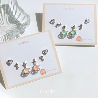 earika.earrings - sparkle heart planet set เซ็ตต่างหูดาวเคราะห์หัวใจก้านเงินแท้ (มีให้เลือก 2 สี) ผิวแพ้ง่ายใส่ได้