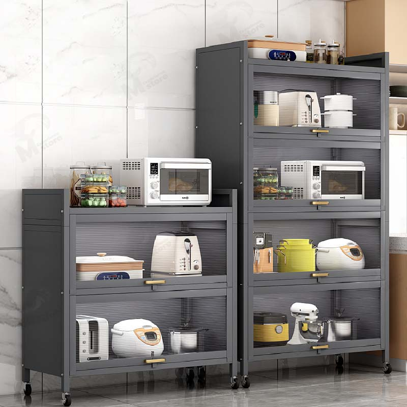 [แบบมีฝาพับ] ตู้กับข้าว สำหรับเก็บของในครัวแบบมีบานพับ ชั้นวางของในครัวอเนกประสงค์ 3/4/5ชั้น TE