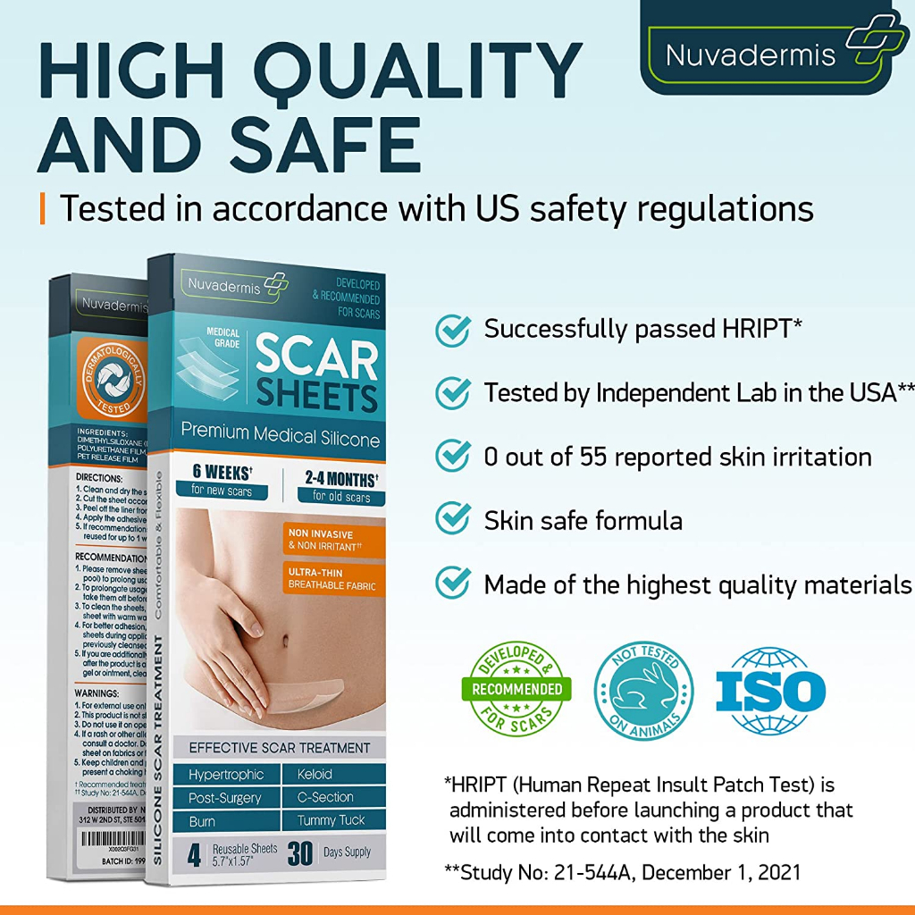 #1USA [Nuvadermis] Scar Removal Premium Medical Silicone แผ่นแปะ ซิลิโคน ลดรอยแผลเป็น scar away mederma