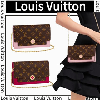 หลุยส์ วิตตอง Louis Vuitton  Flore Classic / สายโซ่แคนวาสและหนังลูกวัว / กระเป๋าสะพายข้างสำหรับผู้หญิง / ยุโรปแท้ 100%