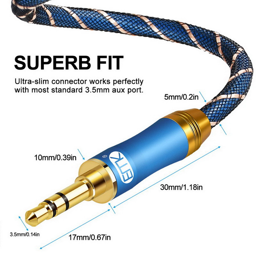 ERTK NEW AUX Blue Aux 3.5 to 3.5 Cable สายถักหนังงู สำหรับเครื่องเสียง