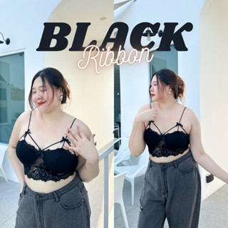 BLACK RIBBON เสื้อสายเดี่ยวลูกไม้สาวอวบ อก 36-42" มีโครงแต่งโบว์มินิสวยเซ็กซี่มากๆ [พร้อมส่ง]