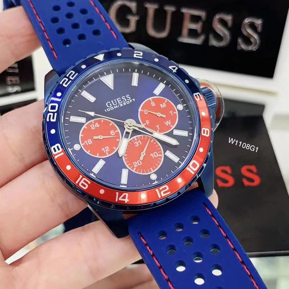 GUESS ของแท้100% นาฬิกาข้อมือสําหรับผู้ชายแบรนด์อเมริกัน มัลติฟังก์ชั่น 6 เข็ม W1108G1 W1108G3 W1108G4 W1108G5 W1108G6
