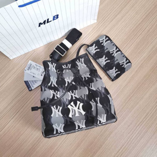 พร้อมส่ง MLB Argyle monogram large bucket bag กระเป๋าบัคเก็ตสีดำ หูรูด + กระเป๋าลูกใบเล็ก