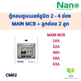 NANO PLUS ตู้คอนซูมเมอร์ยูนิต แบบเกาะราง DIN เมนธรรมดา + 2 ช่อง (ราคารวมเมน MCB + ลูกย่อย 2 ลูก) รุ่น CM02