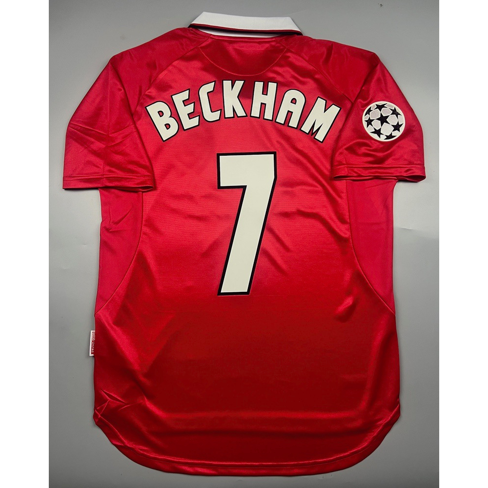 เสื้อบอล ย้อนยุค แมนยู 1999 เหย้า Final Camp Nou Retro Manchester United Home เบอร์ชื่อ 7 BECKHAM กัมมะหยี่ พร้อมอาร์ม