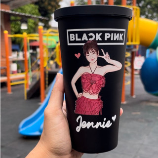 แก้วพร้อมสกรีนUVรูปวาดเดี่ยว Jennie : BlackPink