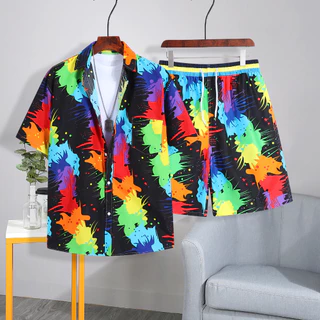 เสื้อสงกรานต์ ชุดแฟชั่น เสื้อ+กางเกงขาสั้น ใหม่ล่าสุด เนื้อผ้าแห้งไว ทรงหลวม ราคาถูก206#