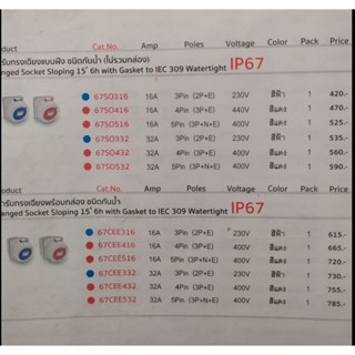 Haco 67SO416 เต้ารับทรงเฉียงแบบฝัง ชนิดกันน้ำ (ไม่รวมกล่อง) Flanged Socket Sloping 15° 6h Gasket to IEC 309 Watertight