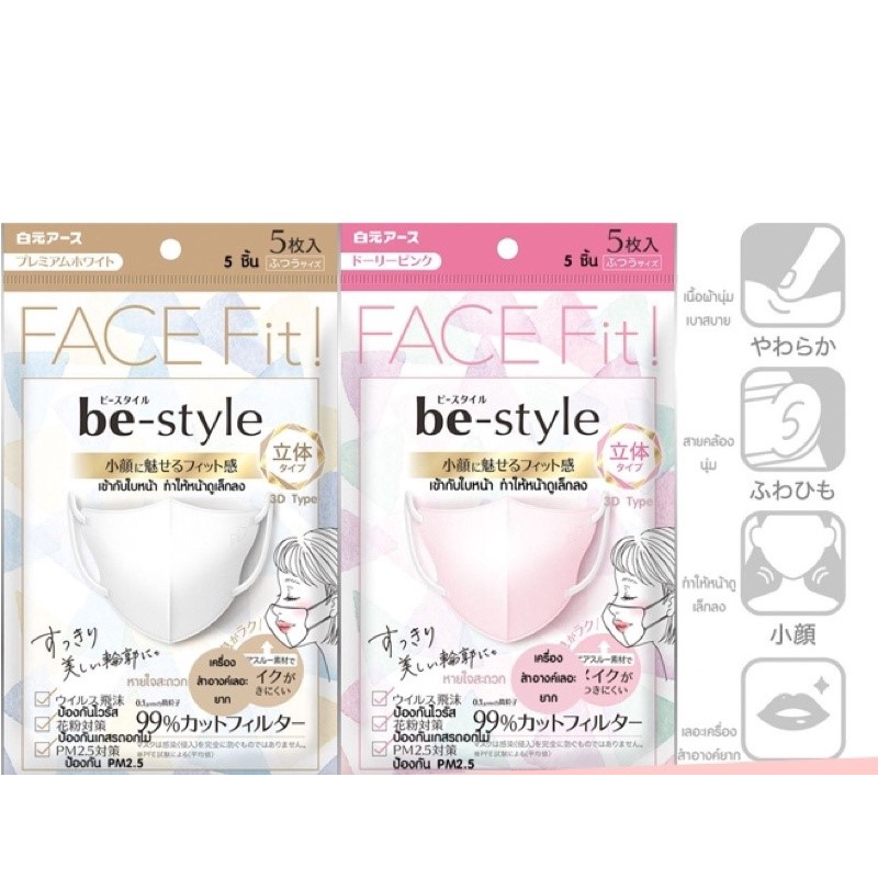 พร้อมส่ง !!! Be-Style Face Fit! 3D mask กันเครื่องสำอางค์เลอะ 5ชิ้น กันฝุ่นPM2.5