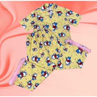 4xl❤️จัดโปร เช็ตกางเกงเอวโบว์ ขายาวปลายกางเกงขนสีชมพูสีหวานสดใส ป้ายLove lady