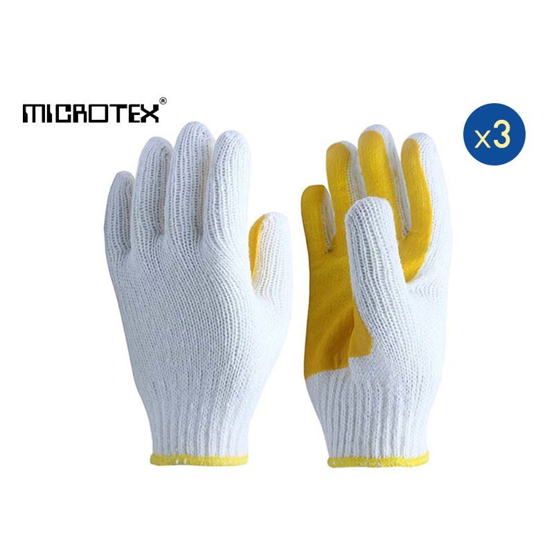 MICROTEX 300C(3 คู่)ถุงมือถักเคลือบยางธรรมชาติสีเหลือง | งานก่อสร้าง | งาน DIY