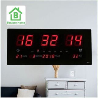 แหล่งขายและราคาBestoreHome นาฬิกาดิจิตอล LED แขวนติดผนัง Number Clock แขวนผนัง รุ่น 3615 ขนาด 36X15X3CM  ตัวเลขสีแดงอาจถูกใจคุณ