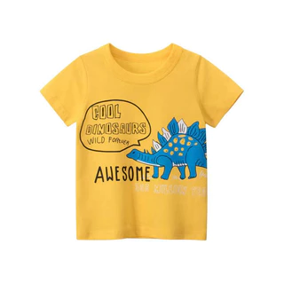 Babyonline(Y094)I1 (ส่งด่วน1วัน)เสื้อยืดคอกลมเด็กผู้ชายพิมพ์ลายไดโนเสาร์ ผ้าฝ้าย นิ่ม