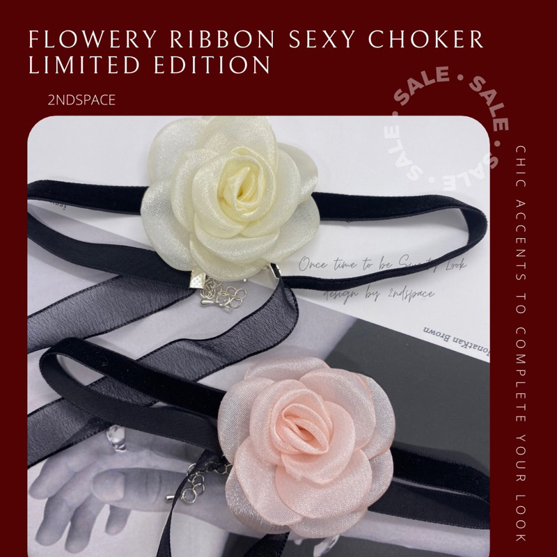 SALE โช้กเกอร์ดอกกุหลาบ ริบบิ้นสุดเซ็กซี่ Ribbon Rose Decorate Choker สินค้าพร้อมส่งค่า