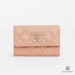 NEW CHANEL CARD HOLDER SARAH SHORT ORANGE PEACH CAVIAR GHW