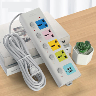ปลั๊กไฟสวิตซ์แยก 5 จุด 2 ช่อง USB สายยาว 5 ม.ของแท้ 100% กำลังสูงสุด 250v 2500w สายหนา คุณภาพสูง รับประกันคุณภาพสินค้า