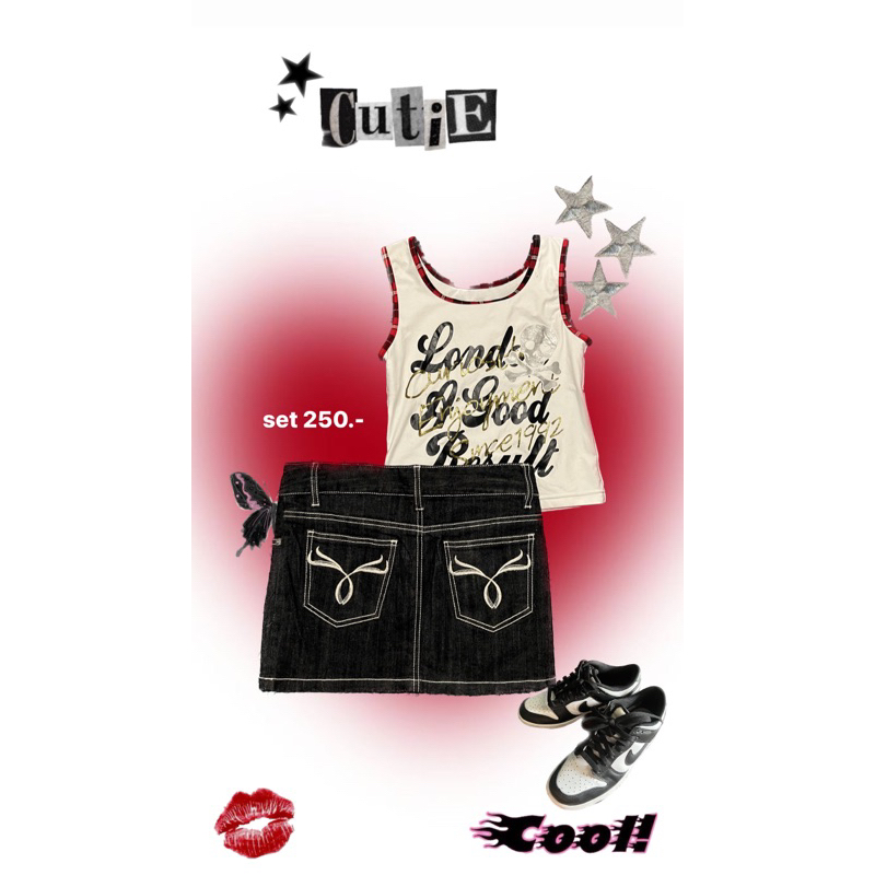 เสื้อy2kกระโปรงยีนส์y2k ชุดเซ็ตy2k