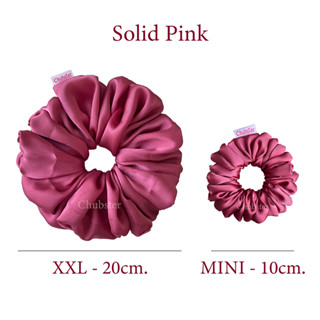 Solid Pink ยางรัดผมผ้าซาติน บางลื่น Satin Scrunchies ยางมัดผม ยางรัดผมโดนัท