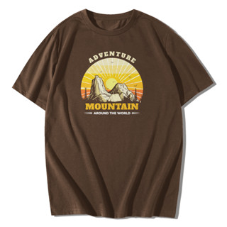 เสื้อยืดลายAdventure Moutain เสื้อยืดแขนสั้นคอกลม Cotton 100% สกรีนลาย