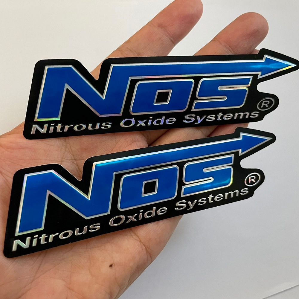 สติ๊กเกอร์ NOS สีฟ้า JDM Racing สติกเกอร์ แต่งรถ ติดรถ รถยนต์ รถมอเตอร์ไซค์ รถแข่ง 3D ปั๊มนูน 2ชิ้น ติดกระจก ข้างรถ