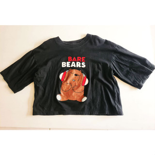 เสื้อครอปมือสอง เสื้อยืดมือสอง สไตล์เกาหลี ลายน่ารัก  BARE BEARS สภาพดีค่ะ 85%