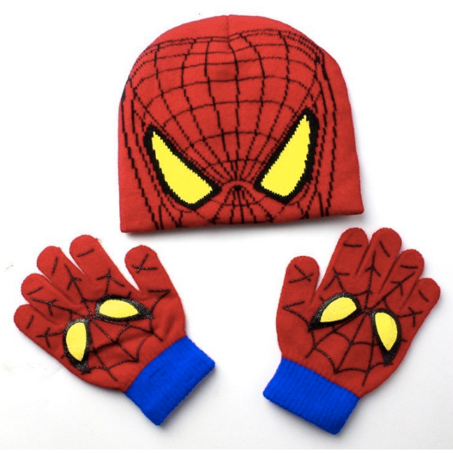Spider-Man ชุดเซ็ทหมวกถัก พร้อมถุงมือกันหนาวอบอุ่น
